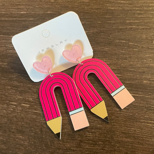 Pink U Pencil Earrings